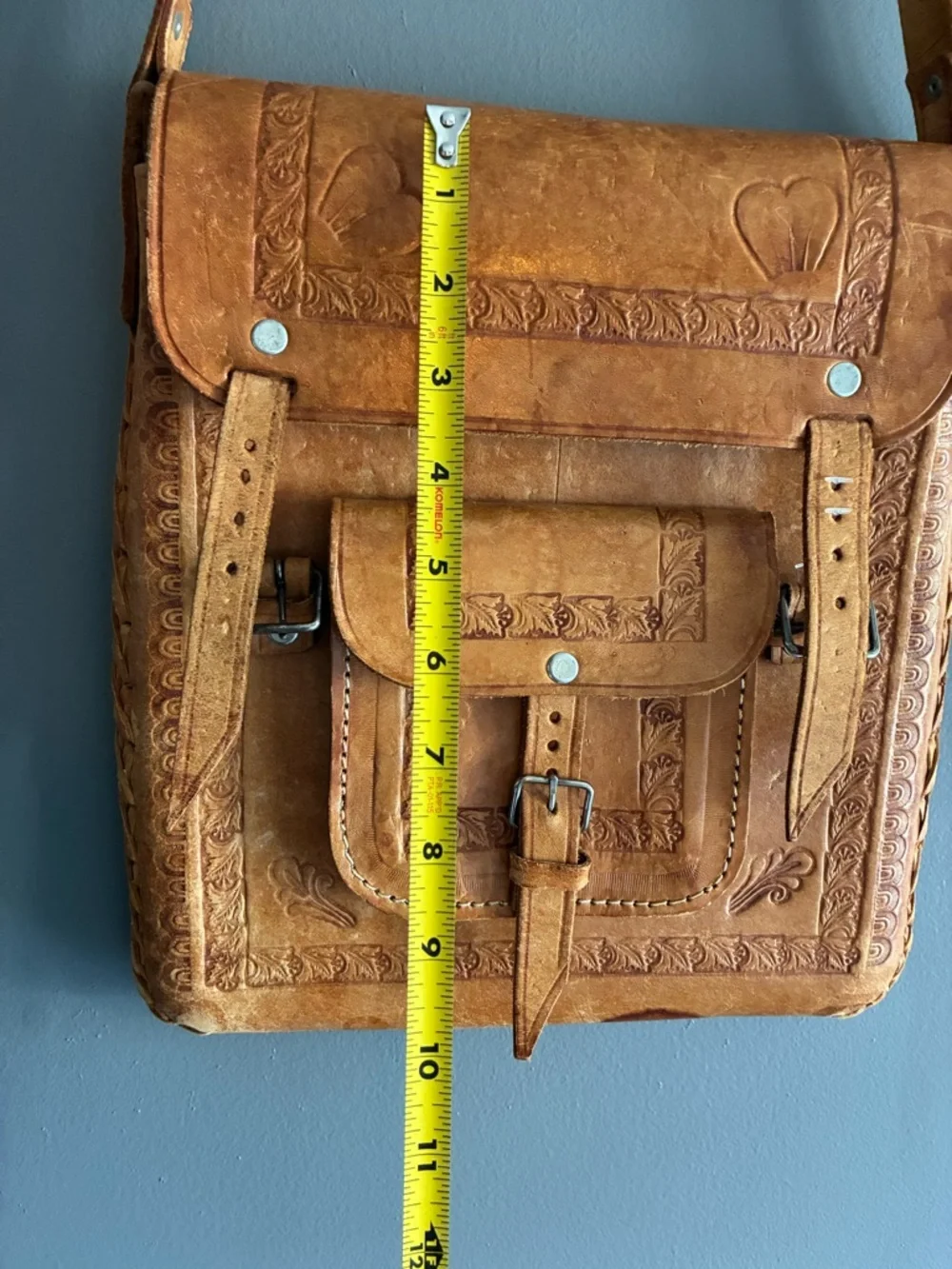 Vintage Embossed  Distressed Leather Western Hippie Bohemian Bag